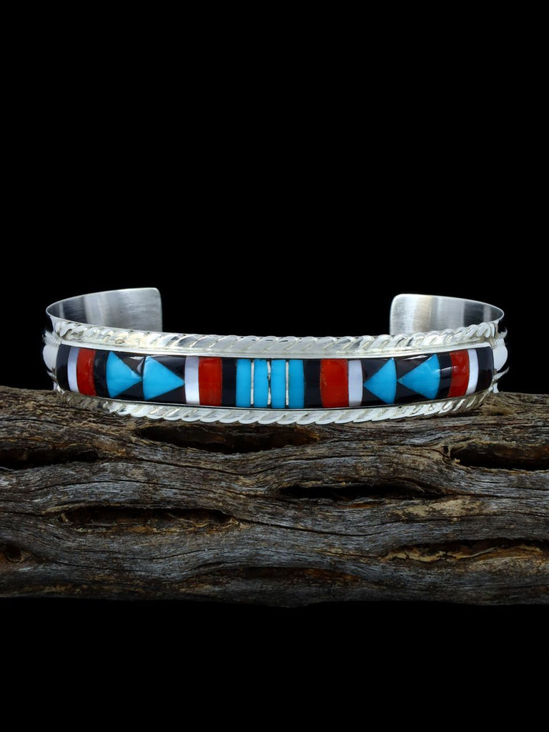 Native American Jewelry Zuni Turquoise Inlay Cuff Bracelet - PuebloDirect.com