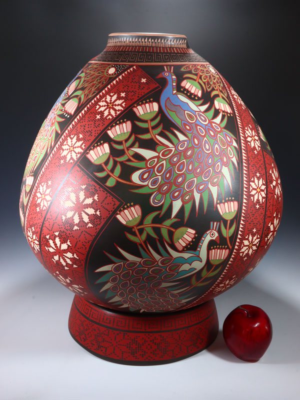 Extra Large Mata Ortiz Hand Coiled Peacock Pottery Olla - PuebloDirect.com
