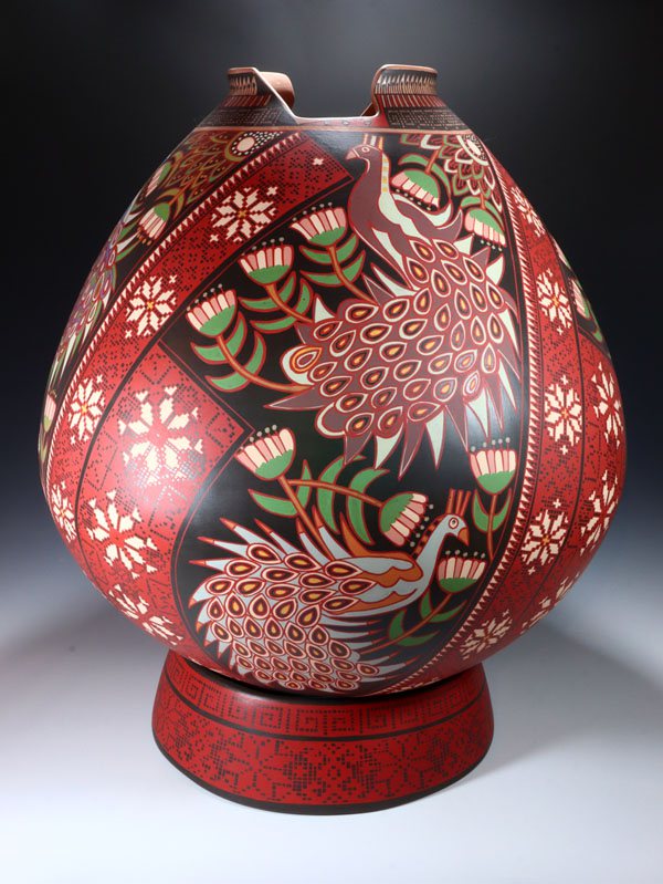 Extra Large Mata Ortiz Hand Coiled Peacock Pottery Olla - PuebloDirect.com