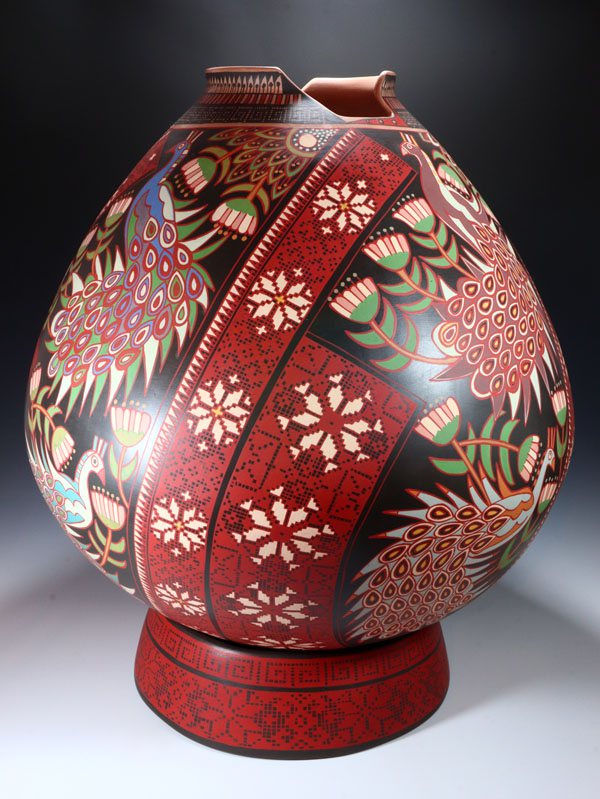 Extra Large Mata Ortiz Hand Coiled Peacock Pottery Olla - PuebloDirect.com
