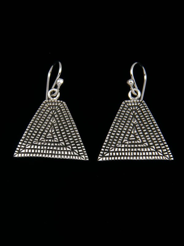 Navajo Jewelry Sterling Stamped Dangle Earrings - PuebloDirect.com