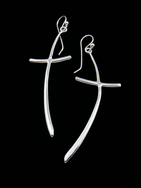 Native American Sterling Silver Dangle Cross Earrings - PuebloDirect.com