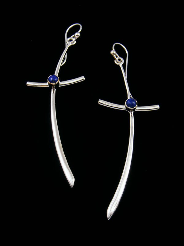 Native American Lapis Dangle Cross Earrings - PuebloDirect.com