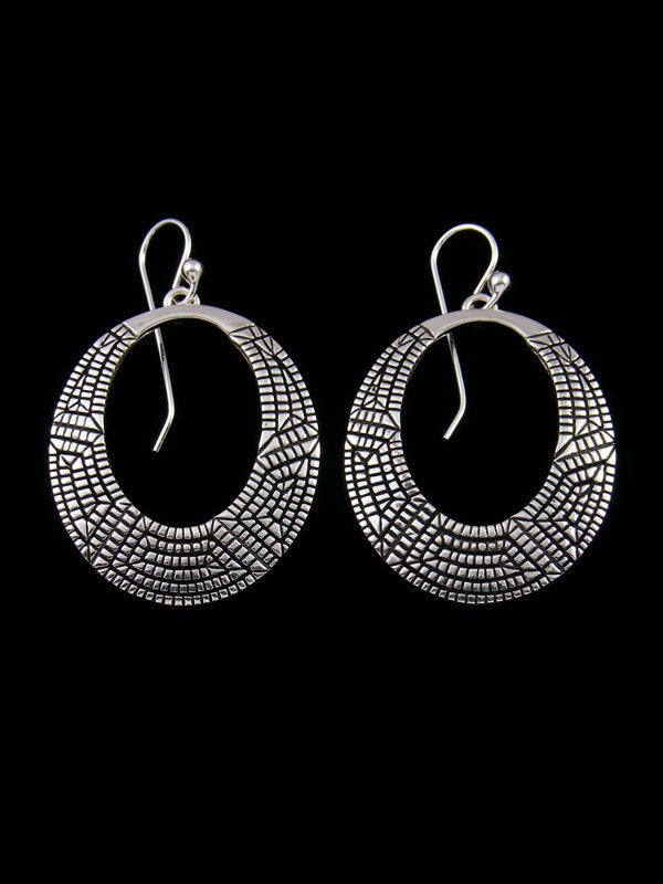 Navajo Jewelry Sterling Stamped Dangle Earrings - PuebloDirect.com