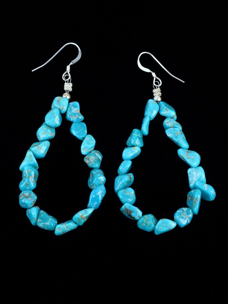 Navajo Turquoise Beaded Dangle Earrings - PuebloDirect.com