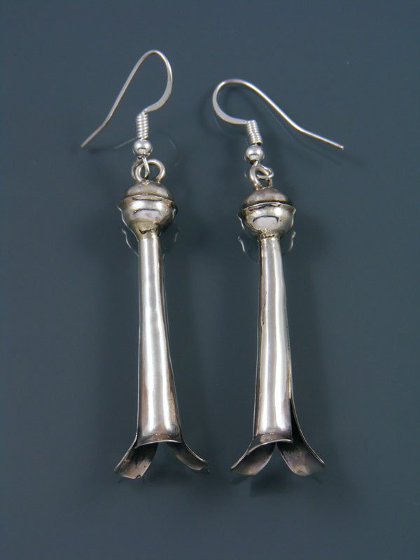 Navajo Sterling Silver Earrings with Flute - PuebloDirect.com
