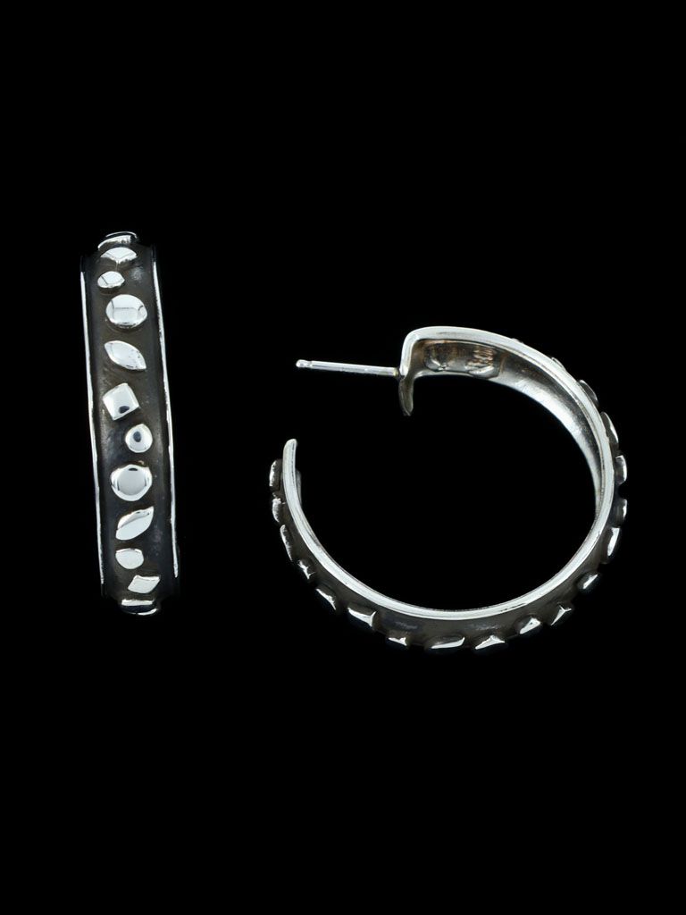 Native American Sterling Silver Hoop Earrings - PuebloDirect.com