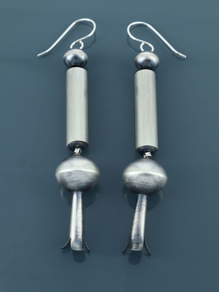 Navajo Sterling Silver Blossom Flute Earrings - PuebloDirect.com