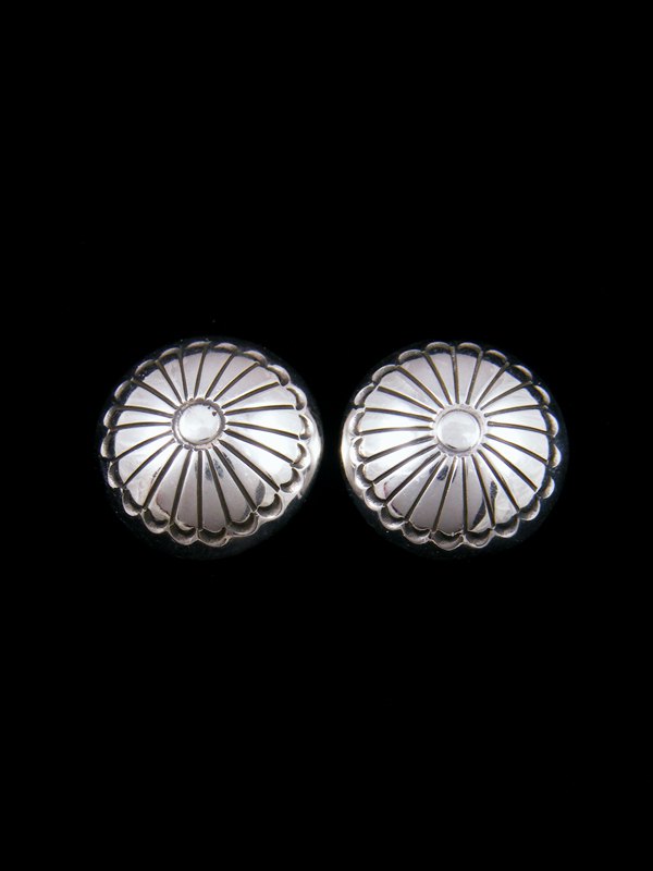 Navajo Sterling Silver Stamped Post Disc Earrings - PuebloDirect.com