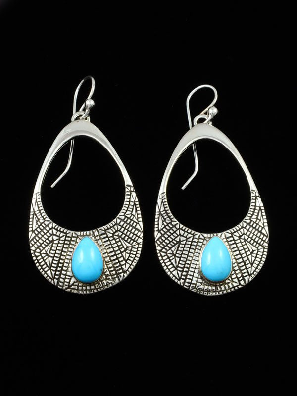 Navajo Sterling Silver Turquoise Dangle Earrings - PuebloDirect.com