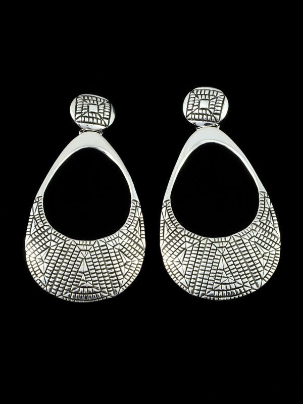 Navajo Jewelry Sterling Stamped Post Earrings - PuebloDirect.com