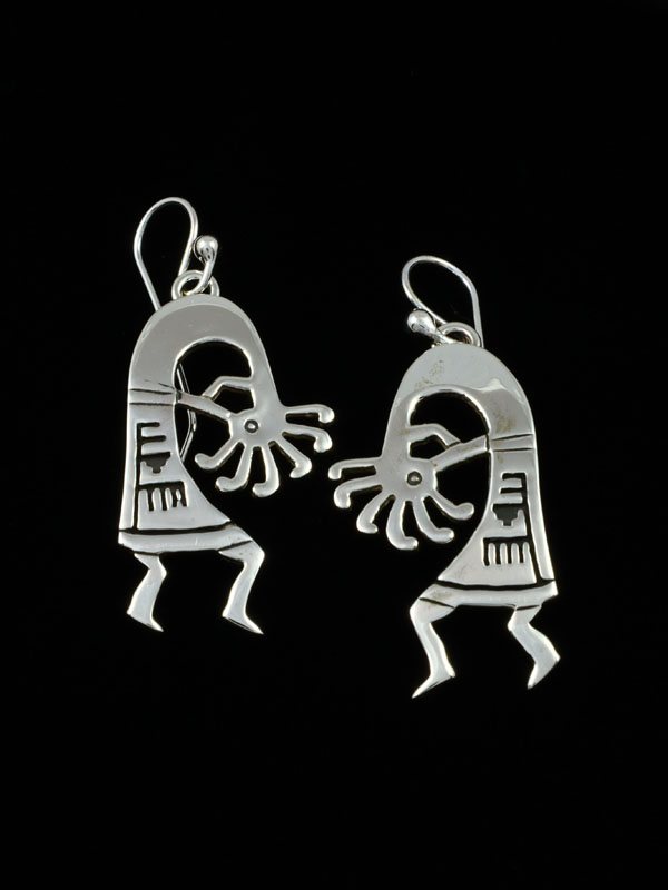Navajo Sterling Silver Kokopelli Dangle Earrings - PuebloDirect.com