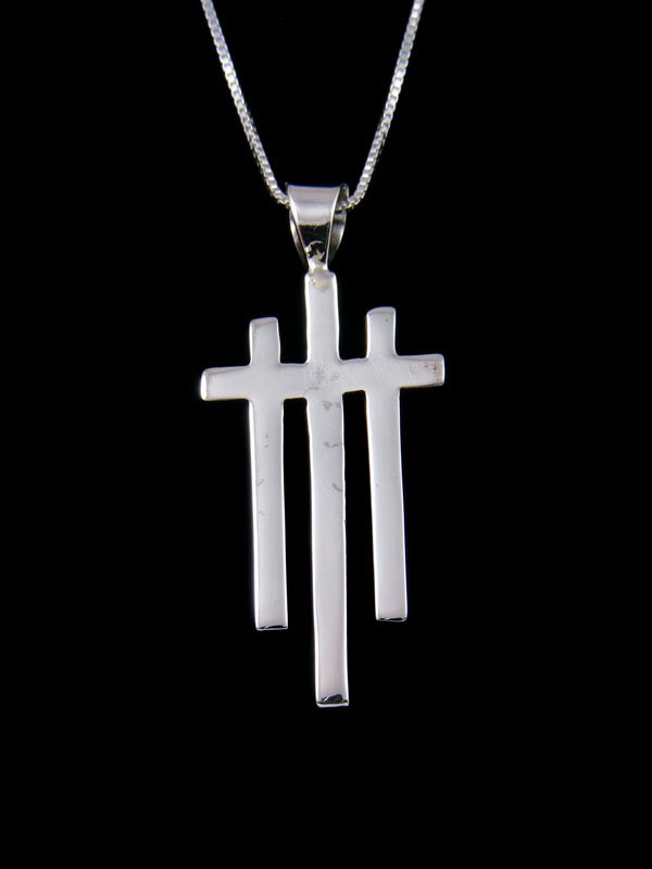 Sterling Silver Triple Navajo Cross Pendant - PuebloDirect.com