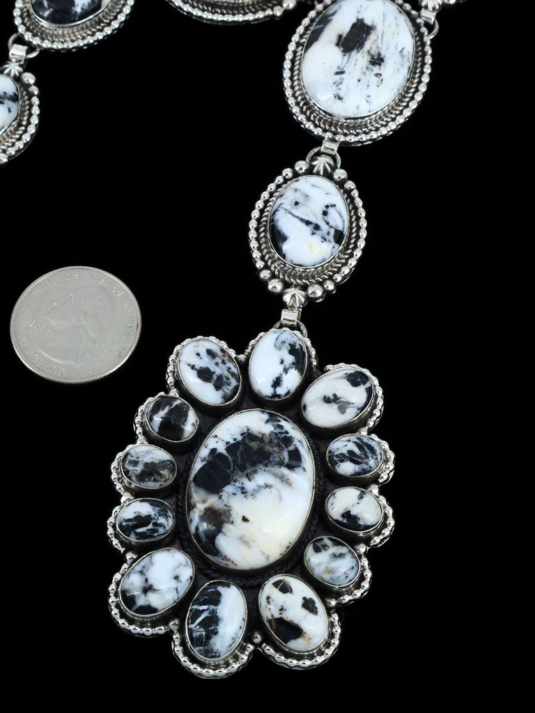 Native American Sterling Silver Jewelry White Buffalo Lariat Necklace - PuebloDirect.com