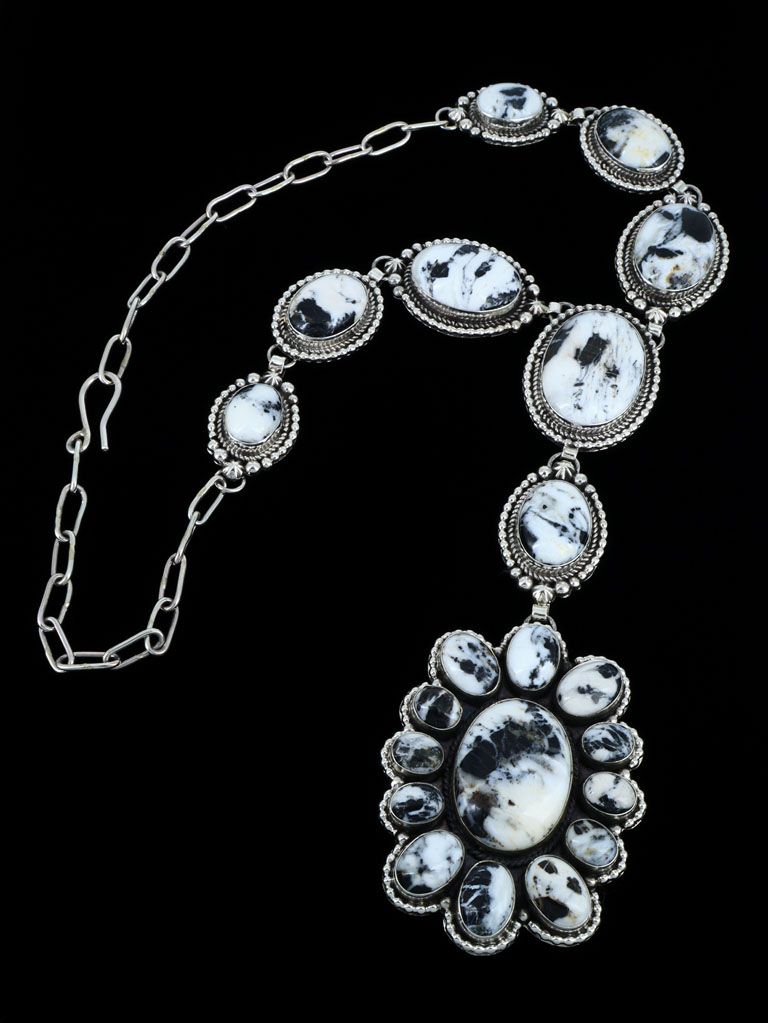 Native American Sterling Silver Jewelry White Buffalo Lariat Necklace - PuebloDirect.com