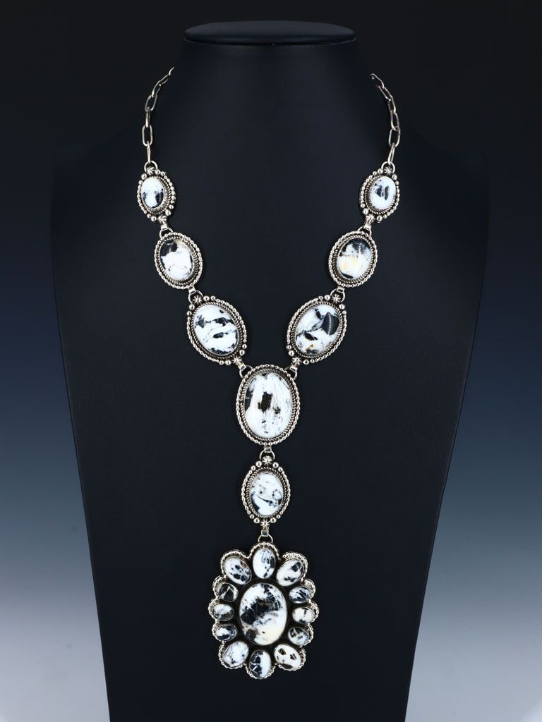 Native American Sterling Silver Jewelry White Buffalo Lariat Necklace - PuebloDirect.com