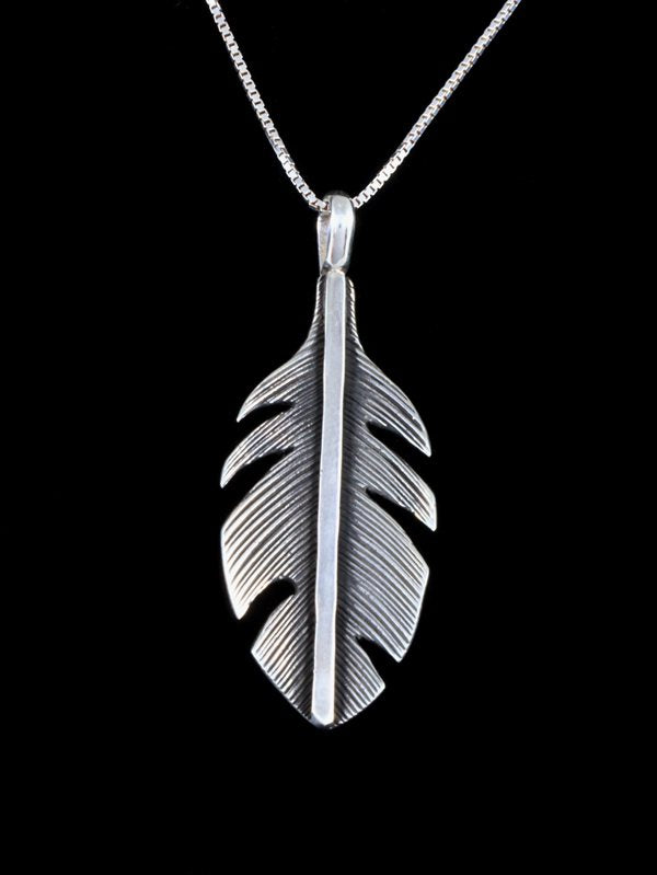 Native American Jewelry Sterling Silver Feather Pendant - PuebloDirect.com