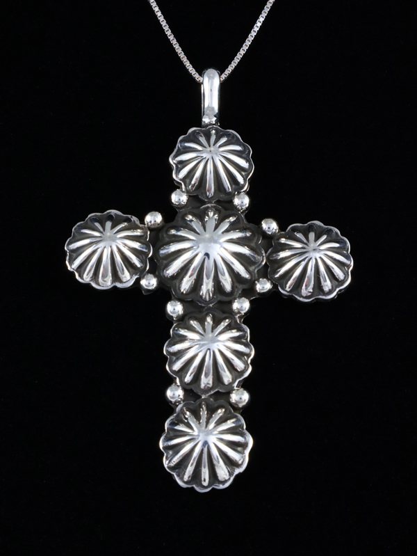Navajo Handmade Sterling Silver Droplet Cross Pendant - PuebloDirect.com