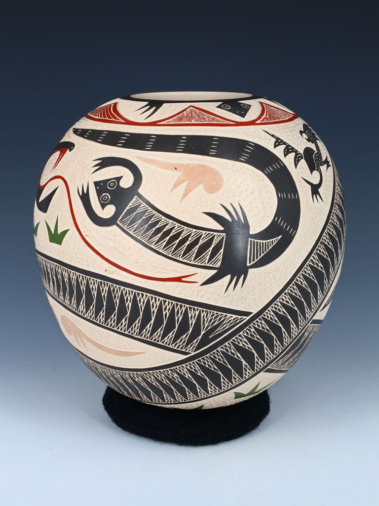 Mata Ortiz Hand Coiled Snake and Roadrunner Pottery - PuebloDirect.com