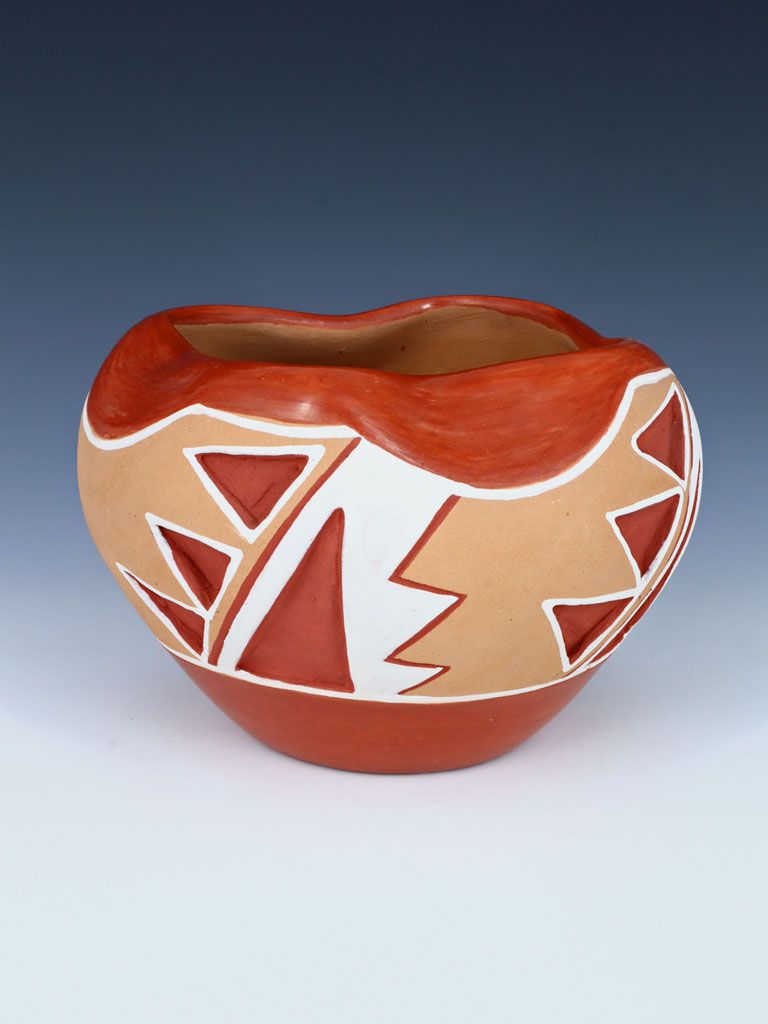 Carved Ohkay Owingeh Hand Made Pottery Bowl - PuebloDirect.com