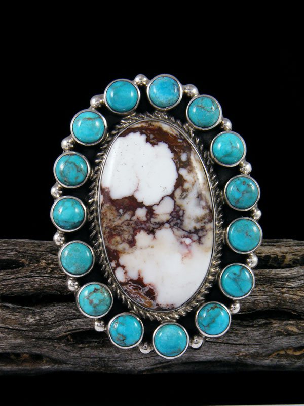 Adjustable Wild Horse and Turquoise Cluster Ring, Size 9 1/2 - PuebloDirect.com