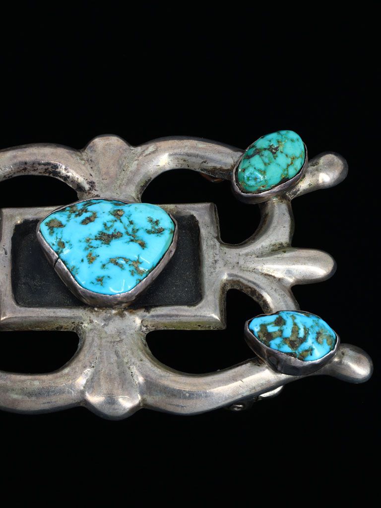 Heavy Sterling Silver Native American Vintage Turquoise Belt Buckle - PuebloDirect.com