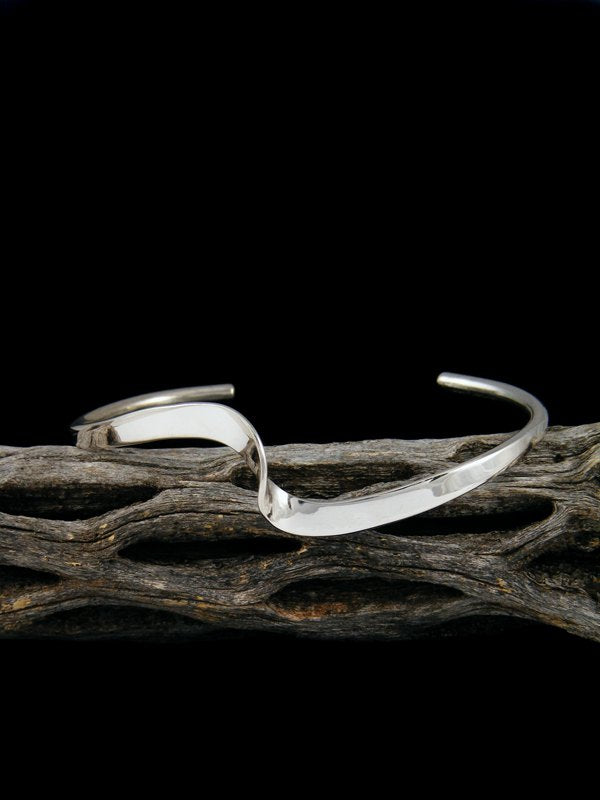 Navajo Sterling Silver Single Wave Cuff Bracelet - PuebloDirect.com