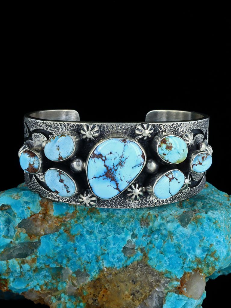 Navajo Golden Hill Turquoise Sterling Silver Cuff Bracelet - PuebloDirect.com