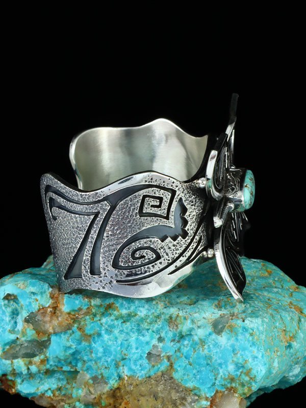 Navajo Dry Creek Turquoise Butterfly Sterling Silver Cuff Bracelet - PuebloDirect.com
