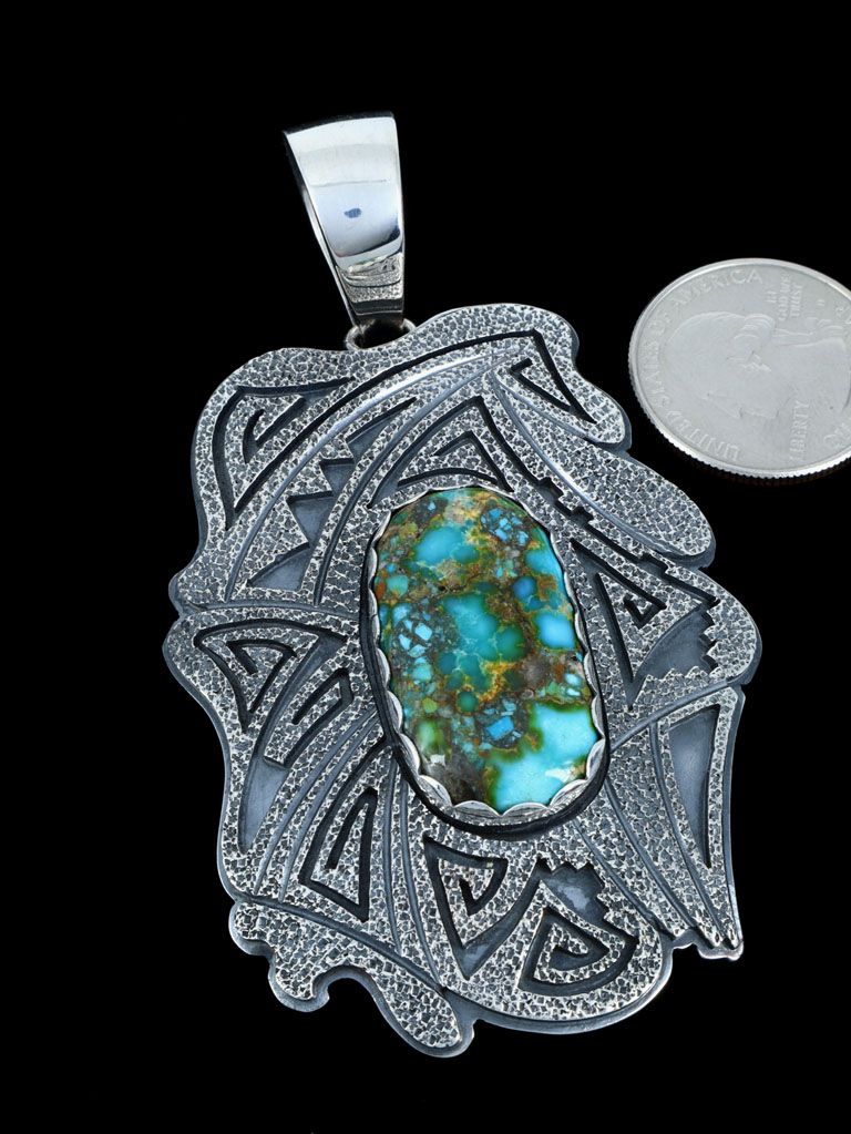 Sterling Silver Kingman Turquoise Overlay Navajo Pendant - PuebloDirect.com