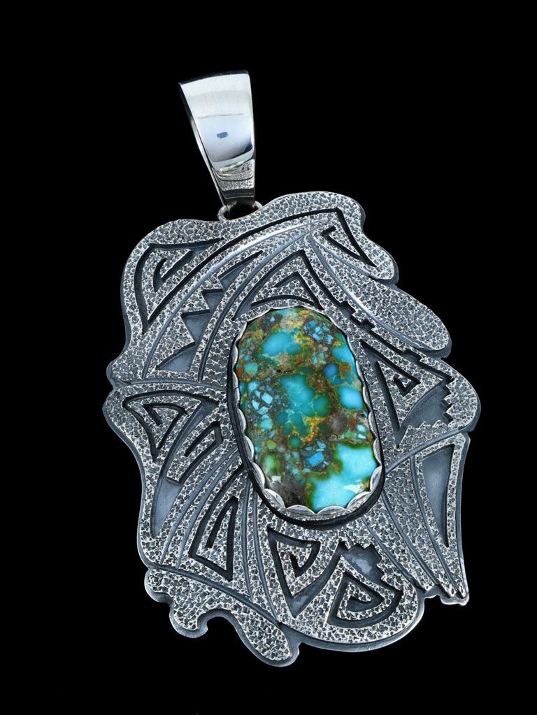 Sterling Silver Kingman Turquoise Overlay Navajo Pendant - PuebloDirect.com