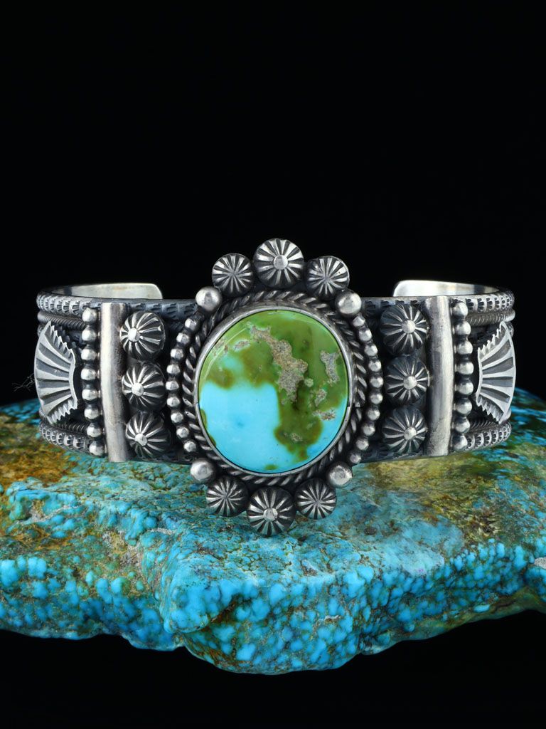 Navajo Sonoran Gold Turquoise Sterling Silver Cuff Bracelet - PuebloDirect.com