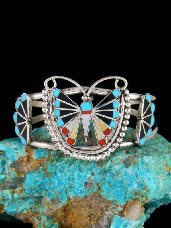 Native American Zuni Butterfly Inlay Cuff Bracelet - PuebloDirect.com