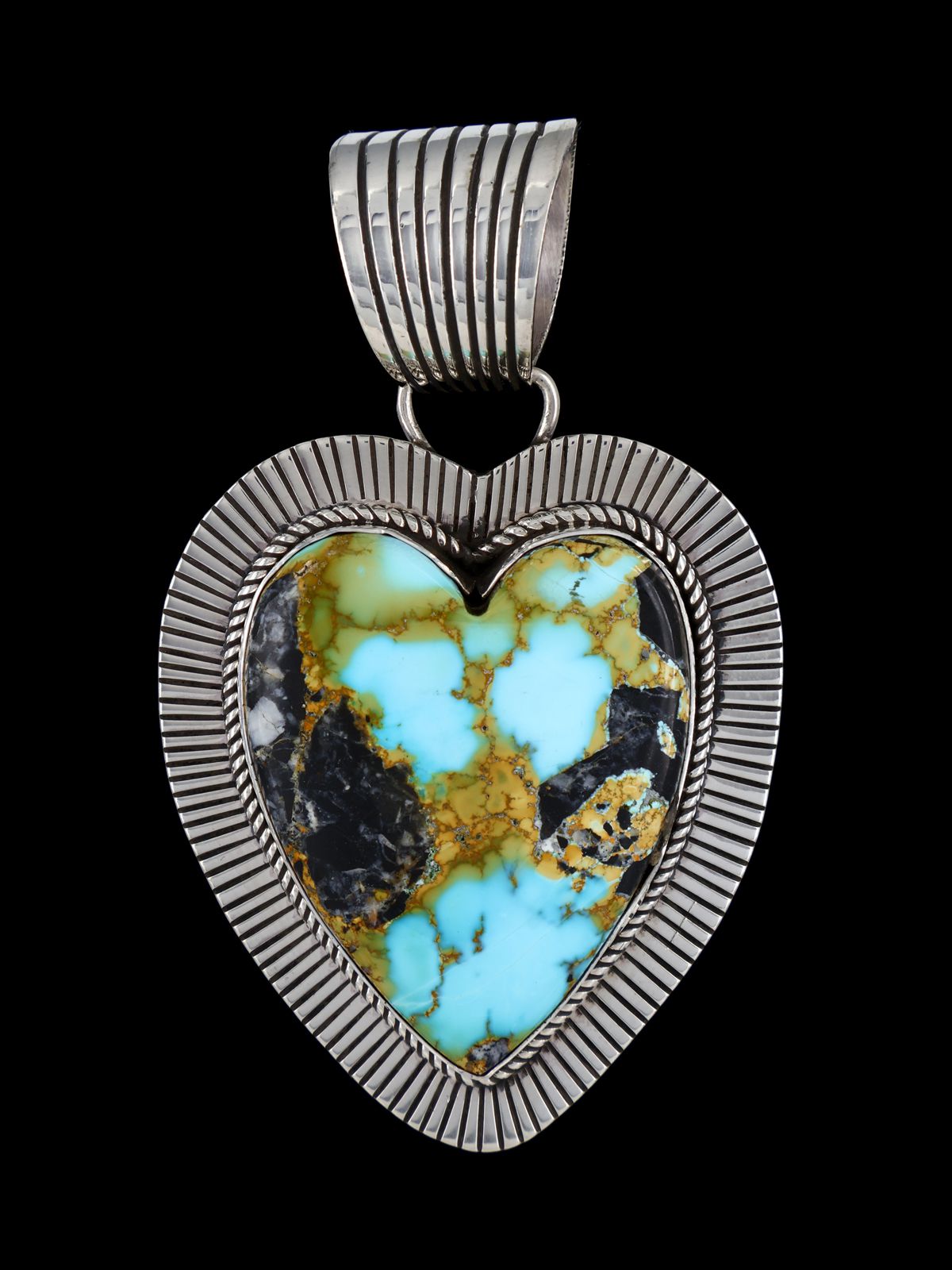 Native American Cold Chisel Blue Moon Turquoise Heart Pendant - PuebloDirect.com