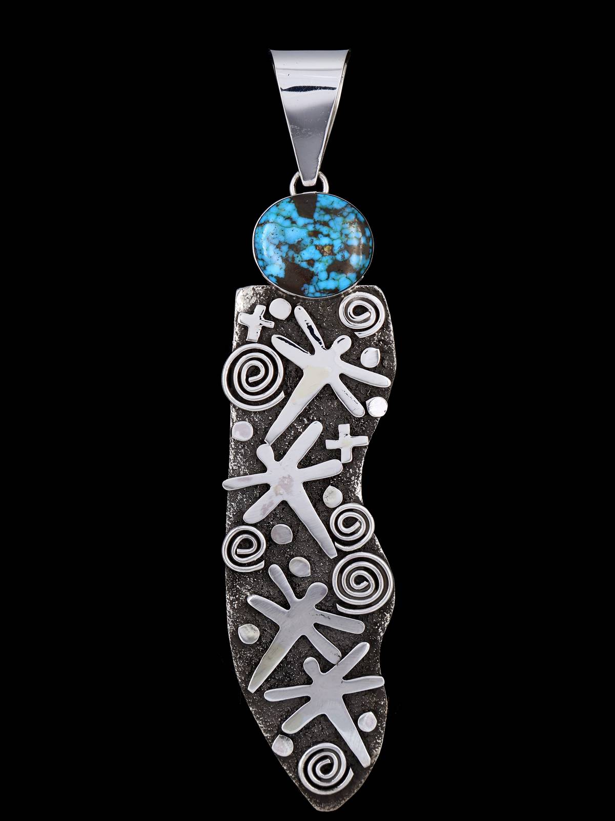 Navajo Sterling Silver and Kingman Turquoise Petroglyph Pendant - PuebloDirect.com
