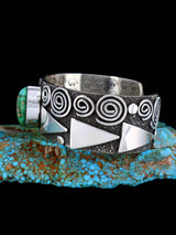 Navajo Sterling Silver Sonoran Gold Turquoise Petroglyph Cuff Bracelet - PuebloDirect.com