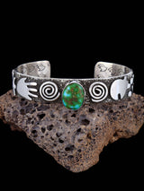 Navajo Sterling Silver Sonoran Gold Turquoise Petroglyph Cuff Bracelet - PuebloDirect.com