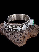 Navajo Sterling Silver Sonoran Gold Turquoise Petroglyph Cuff Bracelet - PuebloDirect.com