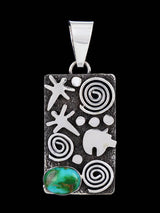 Navajo Sterling Silver Sonoran Gold Turquoise Petroglyph Pendant - PuebloDirect.com