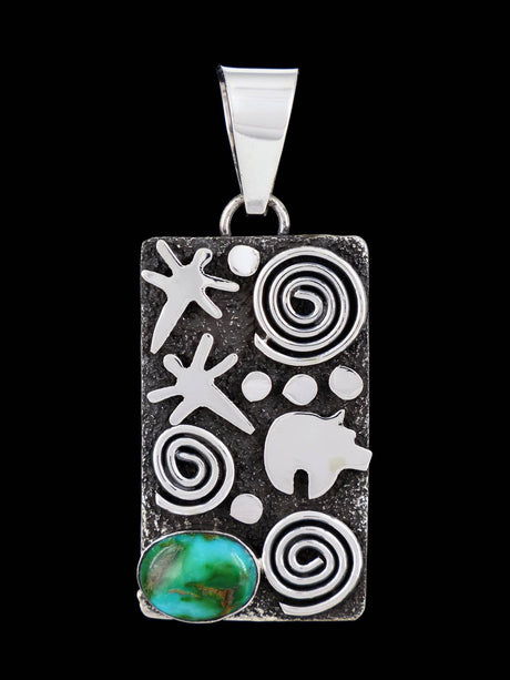 Navajo Sterling Silver Sonoran Gold Turquoise Petroglyph Pendant - PuebloDirect.com