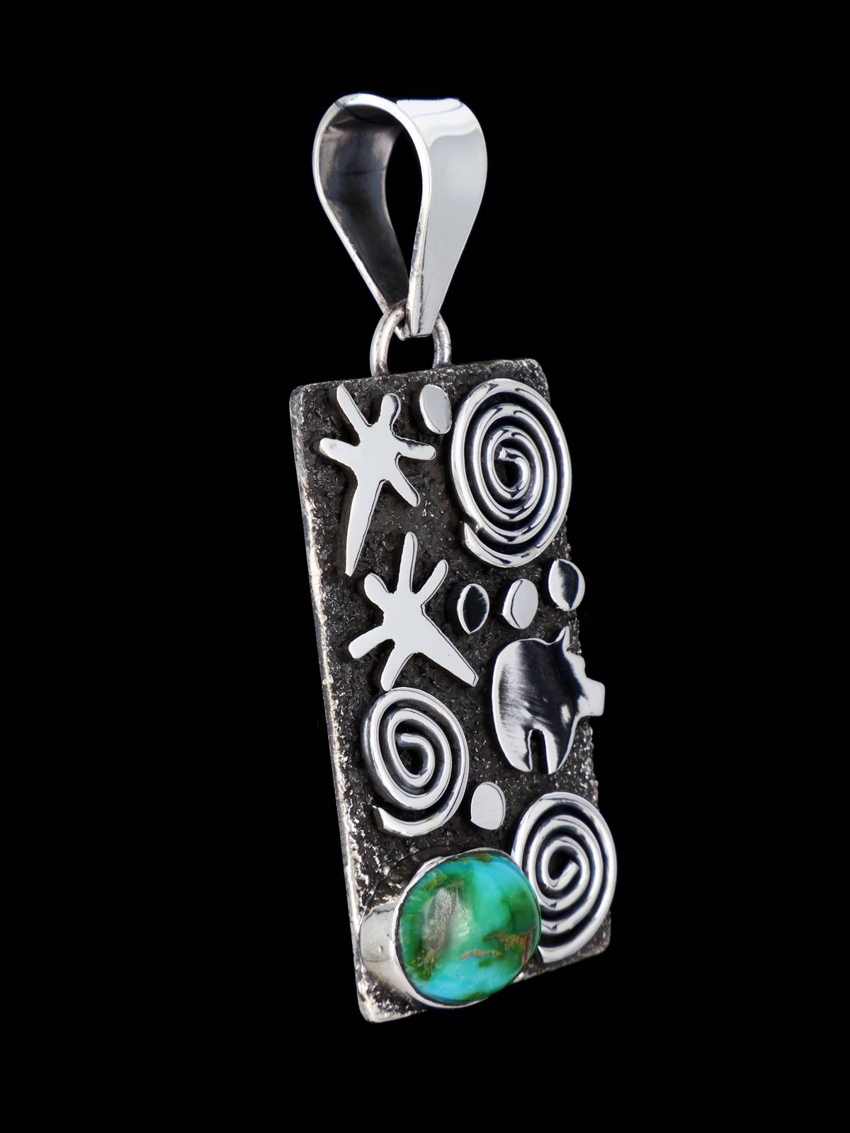 Navajo Sterling Silver Sonoran Gold Turquoise Petroglyph Pendant - PuebloDirect.com
