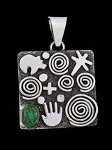 Navajo Sterling Silver Sonoran Gold Turquoise Petroglyph Pendant - PuebloDirect.com