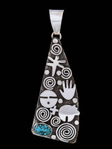 Navajo Sterling Silver Kingman Turquoise Petroglyph Pendant - PuebloDirect.com