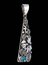 Navajo Sterling Silver Kingman Turquoise Petroglyph Pendant - PuebloDirect.com