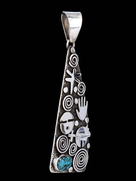 Navajo Sterling Silver Kingman Turquoise Petroglyph Pendant - PuebloDirect.com