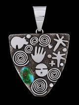 Navajo Sterling Silver Sonoran Gold Turquoise Petroglyph Pendant - PuebloDirect.com