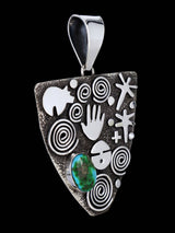 Navajo Sterling Silver Sonoran Gold Turquoise Petroglyph Pendant - PuebloDirect.com