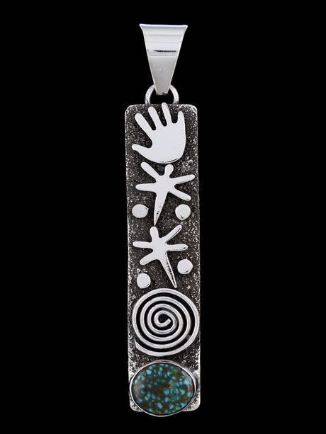 Navajo Sterling Silver Kingman Turquoise Petroglyph Pendant - PuebloDirect.com