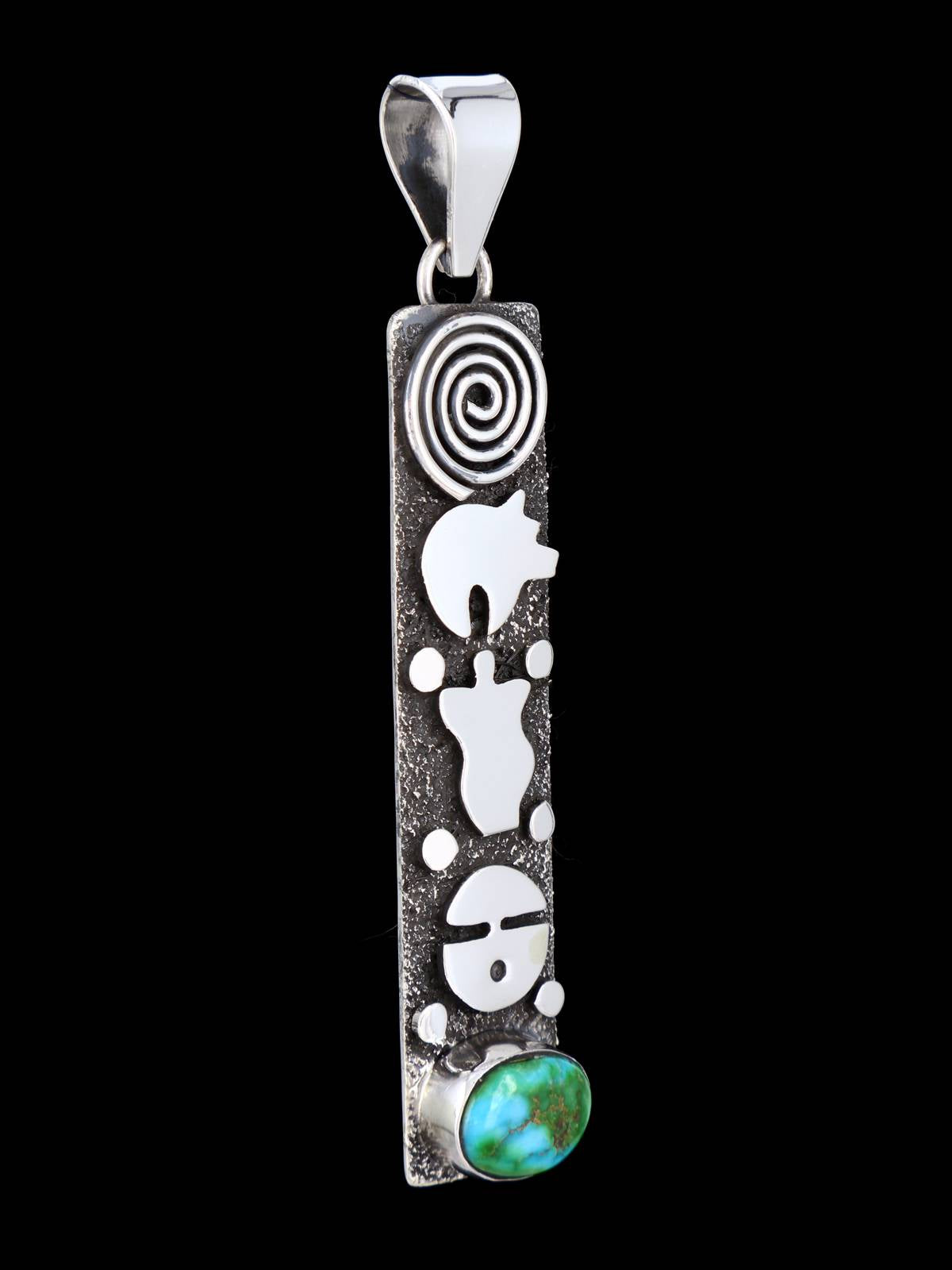 Navajo Sterling Silver Sonoran Gold Turquoise Petroglyph Pendant - PuebloDirect.com