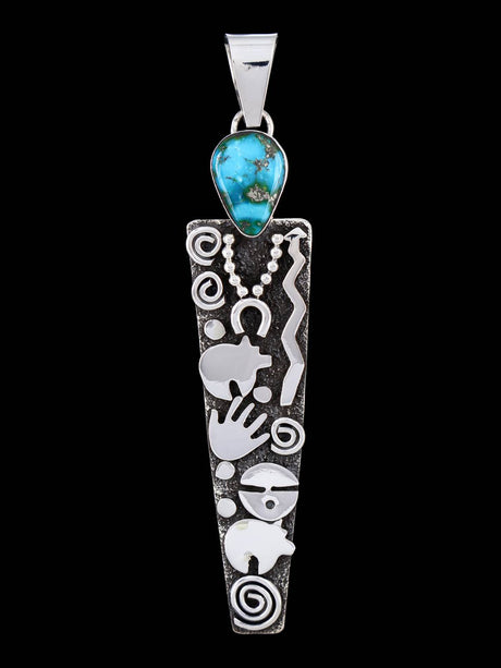 Navajo Sterling Silver Sonoran Gold Turquoise Petroglyph Pendant - PuebloDirect.com